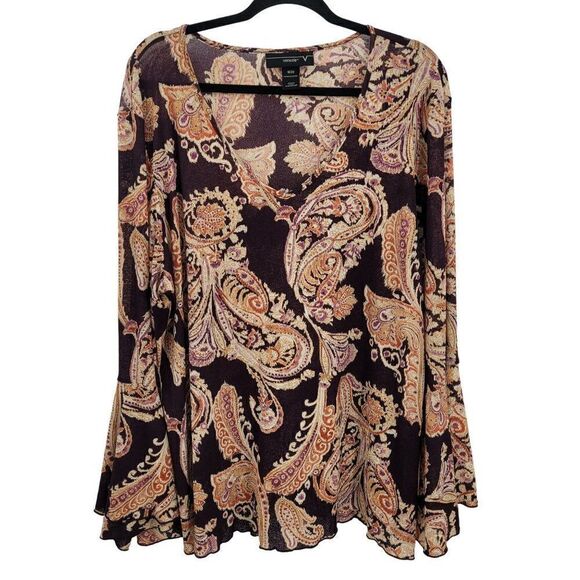 Vintage 90's Venezia Top Plus Size 18/20 Blouse Plum Paisley V-neck Bell Boho - Picture 7 of 14